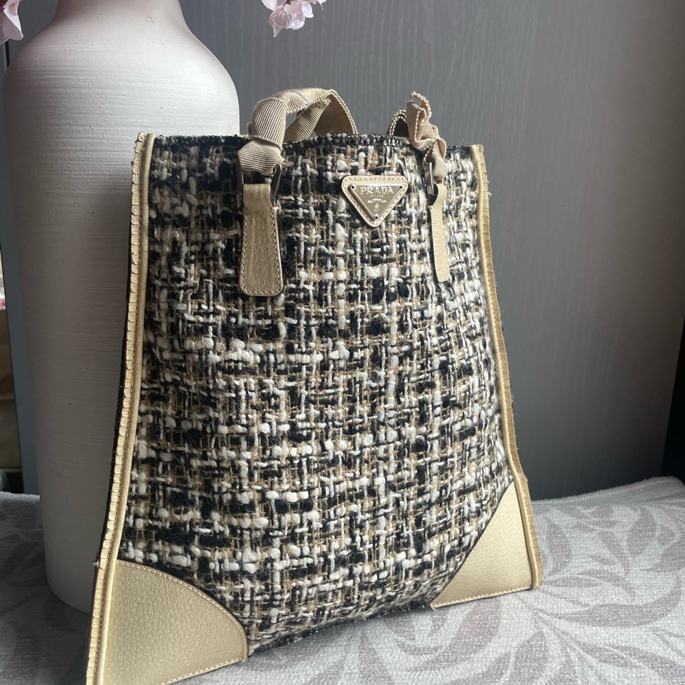 Prada Black and Tan Tweed Top Handle